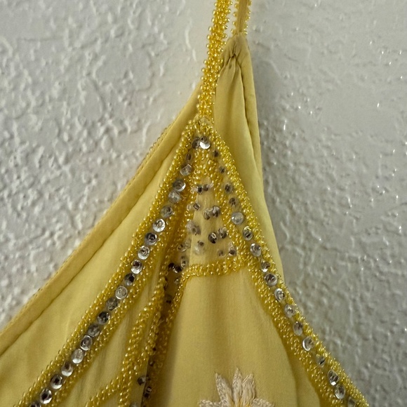 ESCADA Vintage Yellow Silk hand beaded Strappy Couture Top Size 38 - Picture 5 of 15